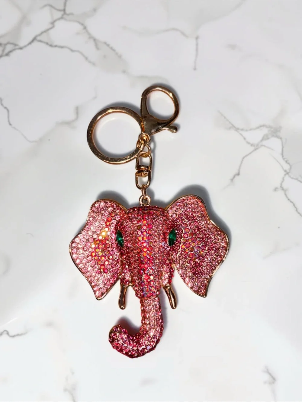 Pink Crystal Elephant Keychain Bag Charm